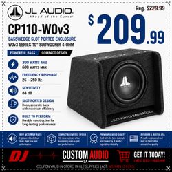 JL Audio CP110-W0v3 Bass System 12" W0v3 Subwoofer Ported Enclosure 600 Watts 10W0v3 🚨 Payment Options Available 🚨 No Credit Needed 🚨
