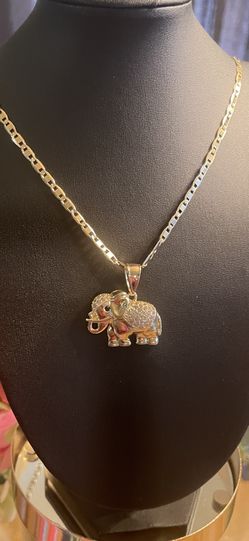 14 K Laminated Gold Lucky Elephant Necklace  with Zirconias, 