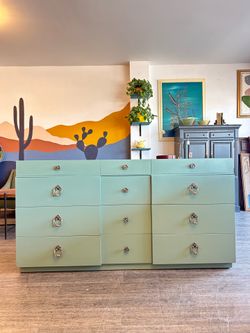 Light Green Dresser / 12 Drawers / Vintage!