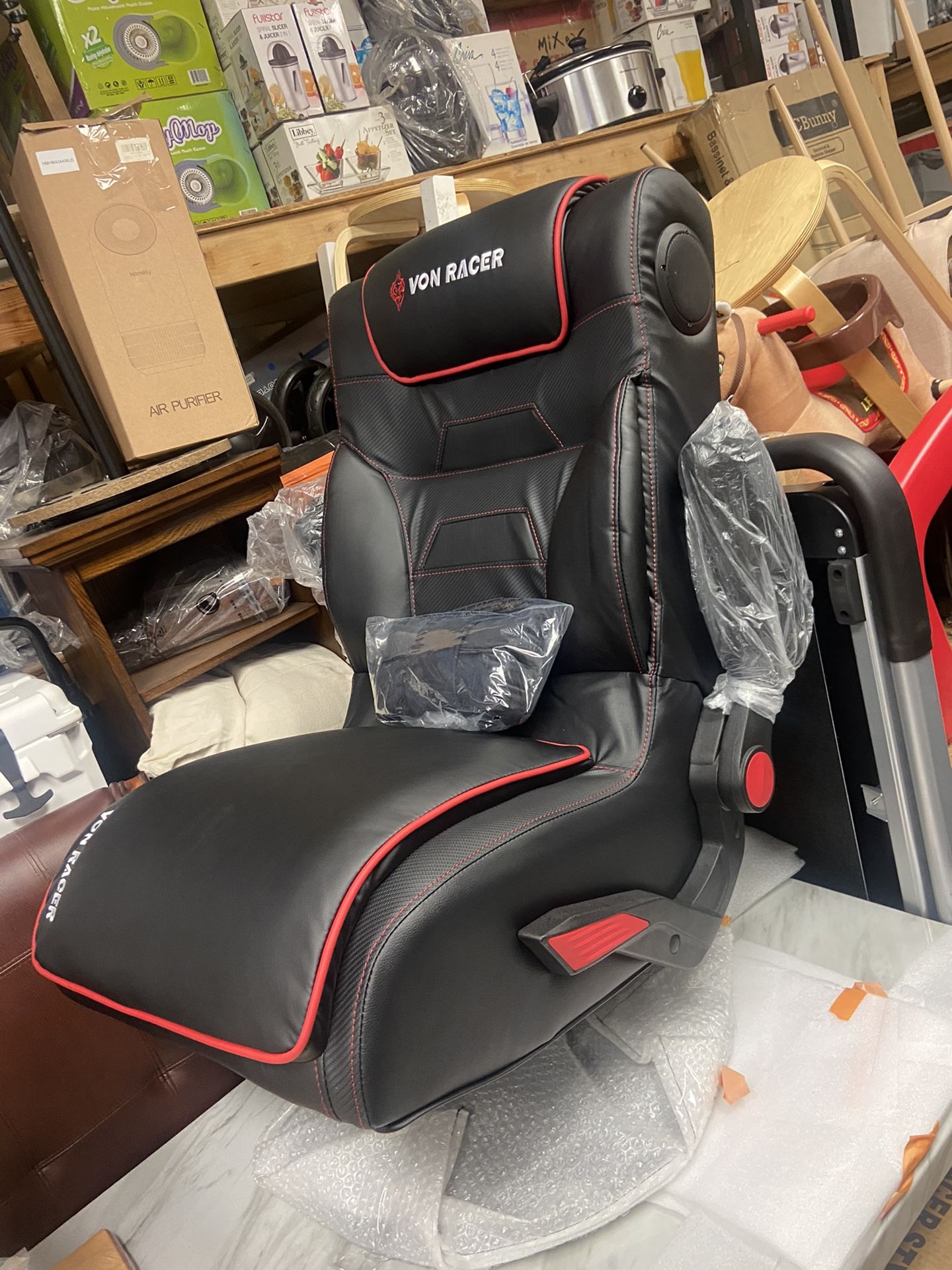 VON Racer Rocking Video Gaming Chair, Foldable and Ergonomic Back Support and Pedestal Base, 2.1 High-Tech Audio Speakers and Subwoofer