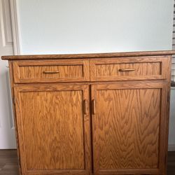 Cabinet With Drawers, Solid Wood Oak, On Wheels 