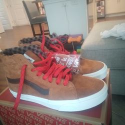 Vans High Top Sneakers (Burnt Orange & Red) Brand New. 