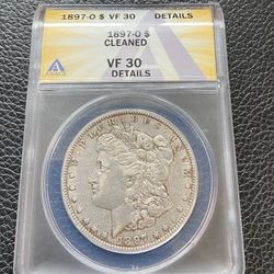 1897 O Morgan Dollar VF 30 cleaned Details ANACS Silver