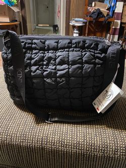 Valentino Orlandi Quilted Black Large Puffer Messenger Bag