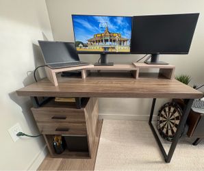 Wood and Metal Computer Desk with Drawers