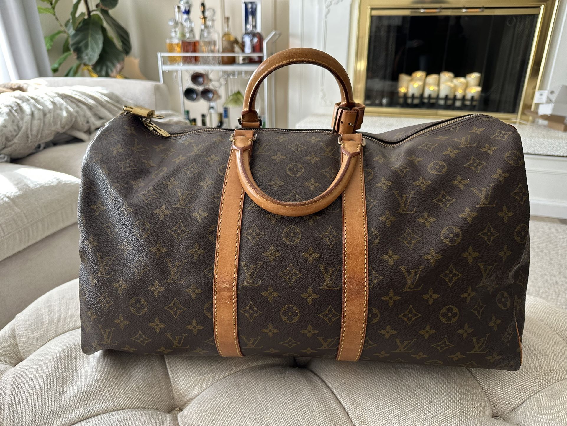 Authentic Keepall Duffle Vintage Leather No  Bandolire Strap Size 50