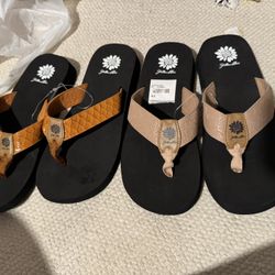 Lot Of 2 New Womens Size 8.5 Yellow Box Flip Flops 