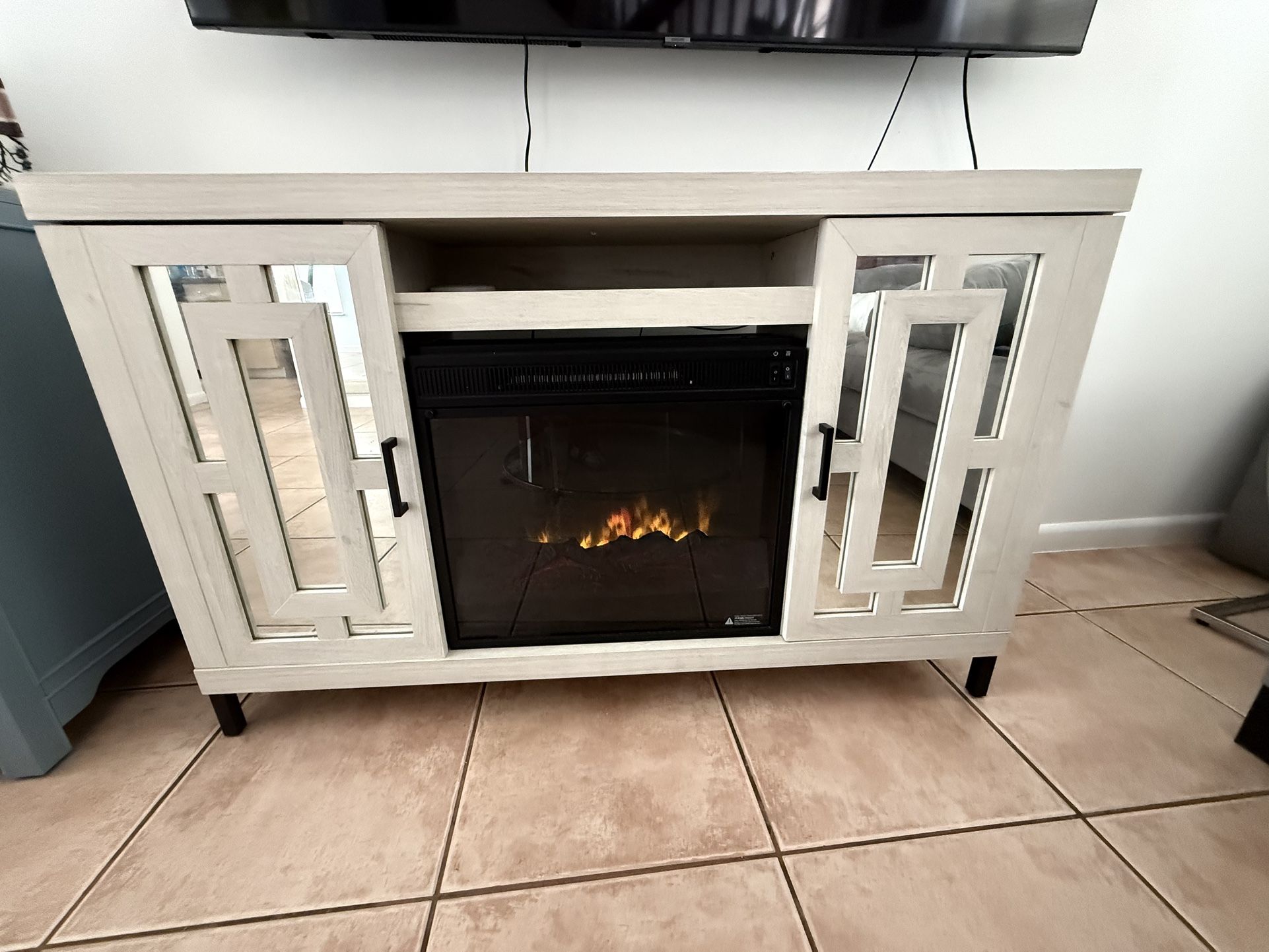 Modern TV Stand With Built In Electric Fireplace 