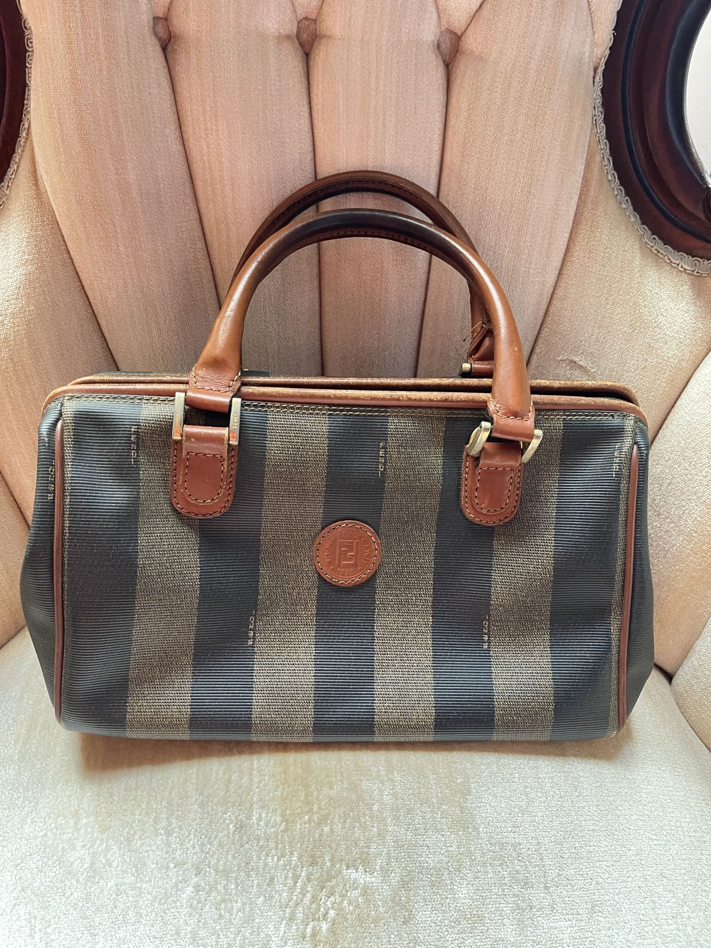 Fendi Hand Bag Brown PVC 