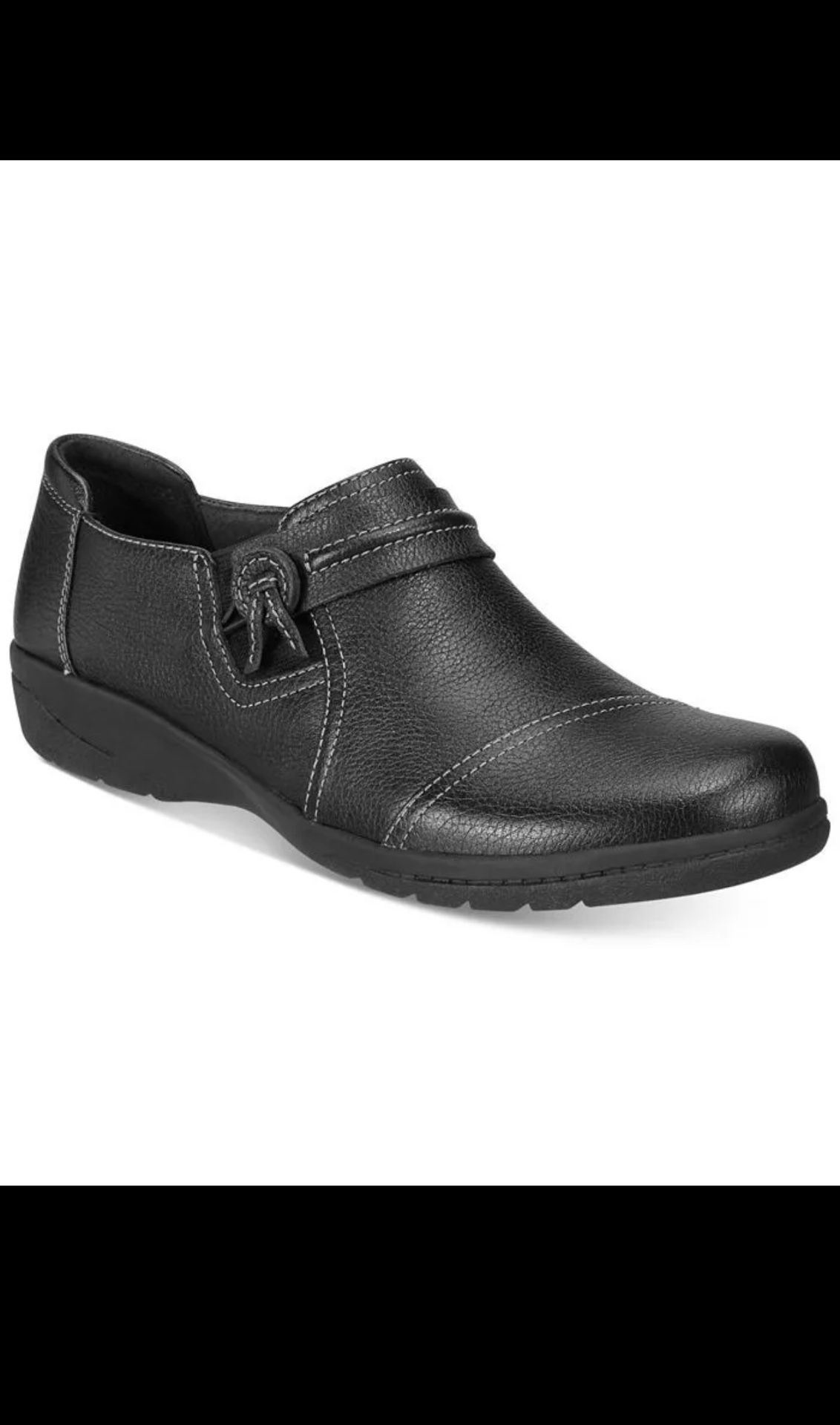Clarks Collection Cheyn Madi Black Leather Flats Slip On Shoes - Womens Size 6.5