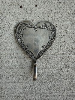 Vintage J. Slifka Sterling Silver Heart Wall Hook Hand Engraved Signed