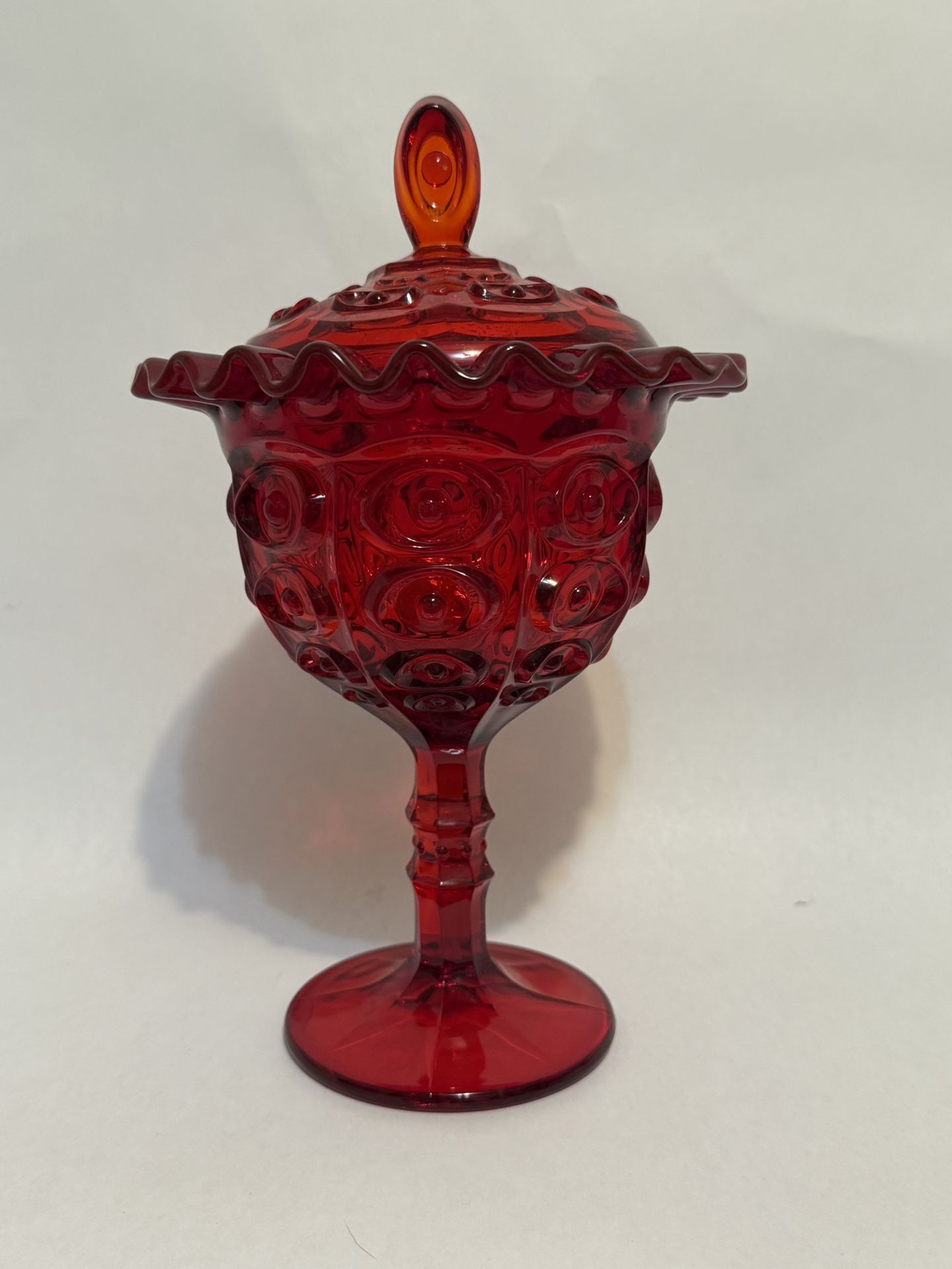 Vintage Viking Yesteryear Red Bulls Eye Crimped Candy Dish w/Lid