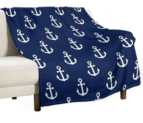 Anchor Blanket Vintage Rustic Ocean Nautical Style Navy Blue White Soft Cozy Lightweight Throw Blanket for Kids Girls Boys Women Men Bedroom Living Ro
