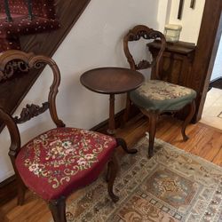 Antique Victorian Small Accent Table / Pair Of Victorian Chairs / Buy As A Piece Or As A Trio 