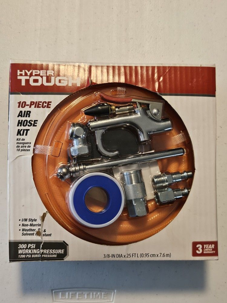 HyperTough 3/8in x 25ft PVC Air Hose and 10 Piece Quick Starter Accessory Kit