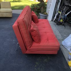 Red Color Futon Couch With 2 Pillows 