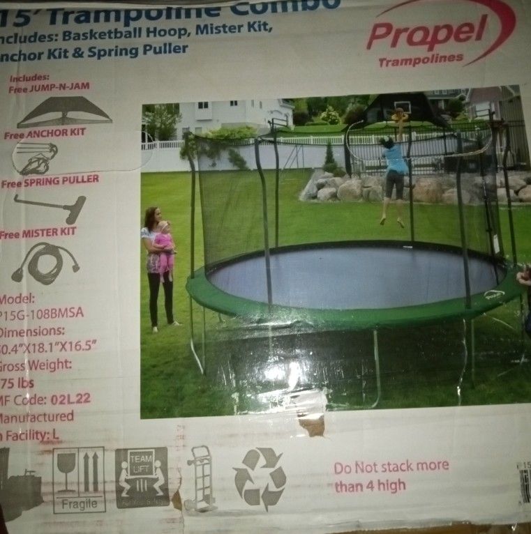 Propel 15' Trampoline W/ Basketball Hoop attachment