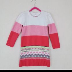 Girl's Acrylic Knit Sweater Dress Size 7 in Pink, White, Multicolor Colorblock