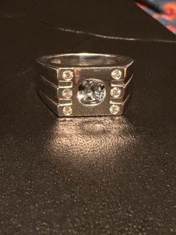 Men’s sterling silver aquamarine and diamond accent ring size 10