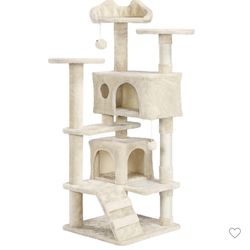 54"H Cat Tree with 2 Condos for Kittens Small Cats - Beige