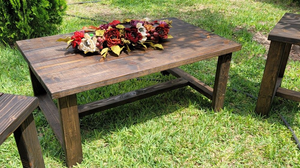 New See Description : 3 Pc Rustic Minimalist Coffee Table & End Tables Set