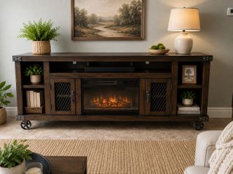 Industrial Brown 84" Fireplace tv stand