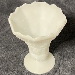 Vintage MCM Anchor Hocking Milk Glass Footed Flared Vase 6 in.