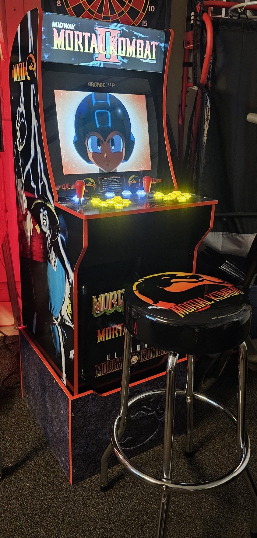 Custom Gaming Mortal Kombat Arcade 1up With Over 15,000 Video Games and Matching Stool