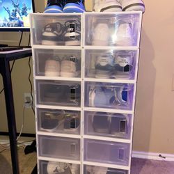 12 Pack Shoe Storage Box Clear Plastic Stackable Organizer Closet Containers bins Sneakers 
