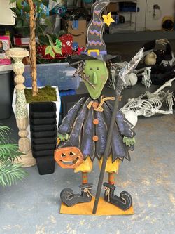 Wooden Standing Witch Halloween Decoration 46h 13w