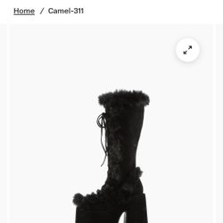 Demonia Camel-311 platform knee-high boot in black vegan suede. 