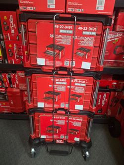 Milwaukee PACKOUT 3-Box Tool Set Bundle on rolling dolly