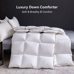 Ousidan Goose Feather Down Fiber Comforter King Size, 100% Organic Cotton Duvet Insert,All-Season Luxury Duvet Insert with Baffle Box Design, 700+