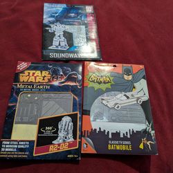 3 metal models Star wars, batmobile,and transformer