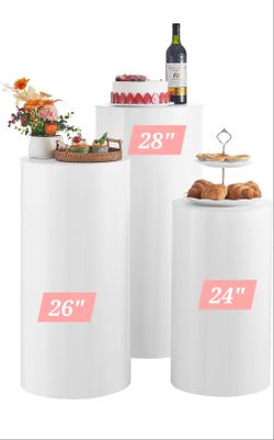 Cylinder Pedestal Stands 3Pcs White Round Cylinder Pedestal Display Plinth Pillars for Wedding Party
