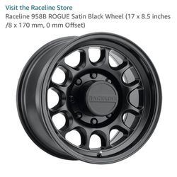 Raceline Rogue 958 wheel. 17x8.5. Satin Black. 8x170 bolt pattern. 