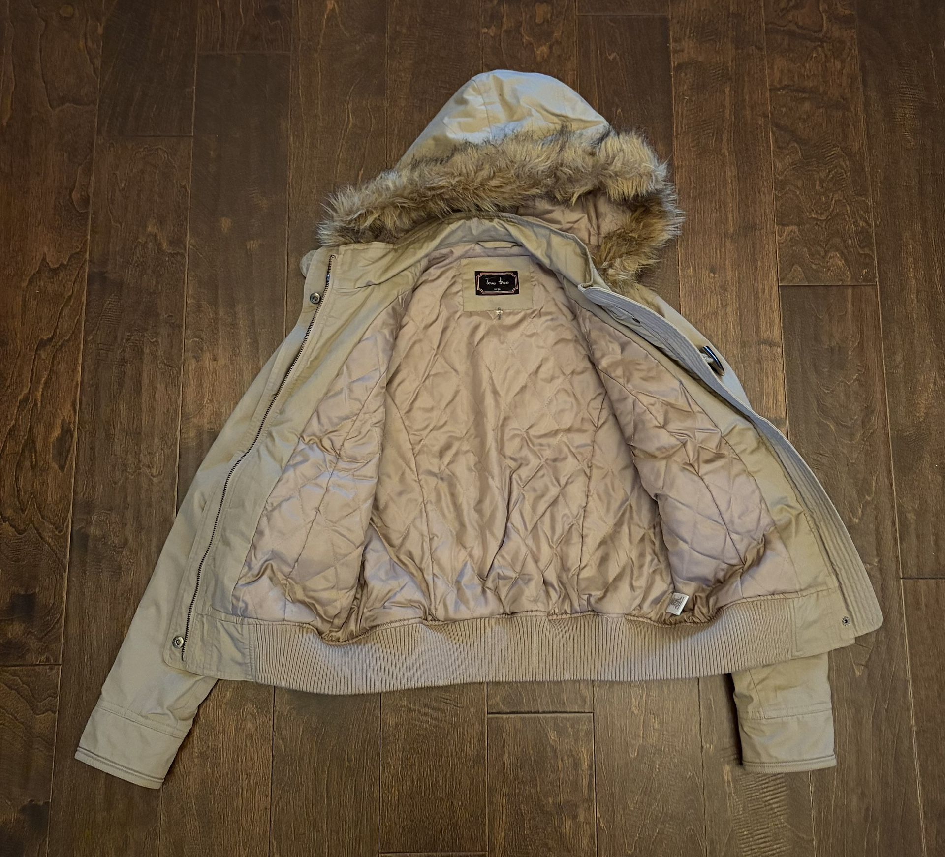 Tan Jacket With Faux Fur Lined Hood