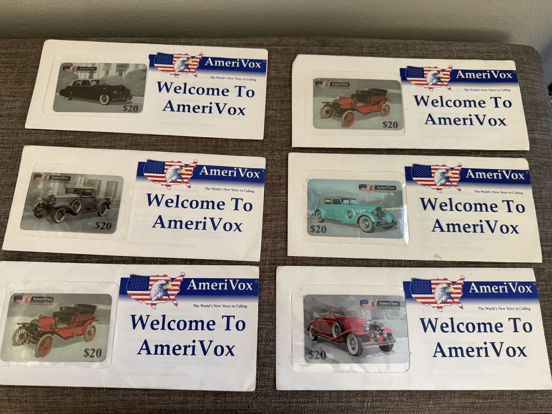 Lot of 6 Sealed AmeriVox Phone Cards Image of Antique Cars
