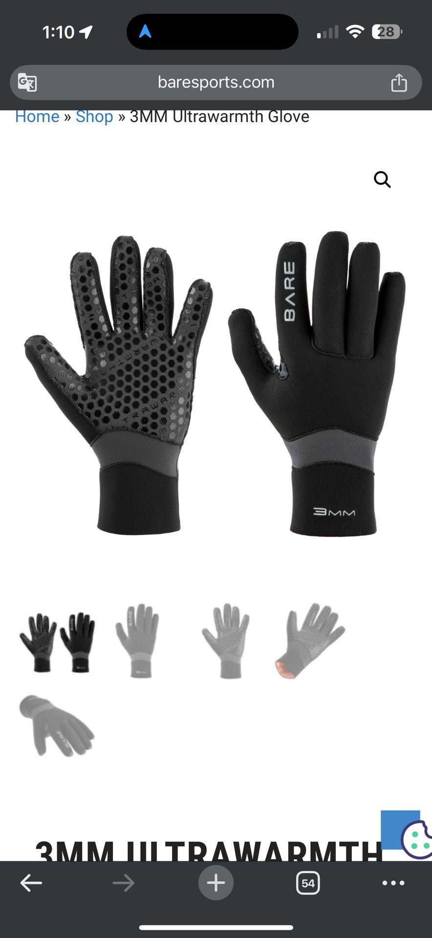 3MM ULTRAWARMTH GLOVEļ¼Diving gloves, size L.