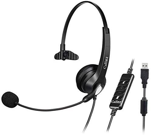 USB Headset with Microphone Noise Cancelling & Audio Controls, Wideband Computer Headphones for Business UC Skype Lync Softphone Call Center Office, C