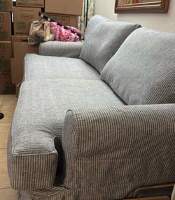 IKEA Uppland / Ektorp 3-Seat Sofa – Coastal Blue & White Ticking Stripe