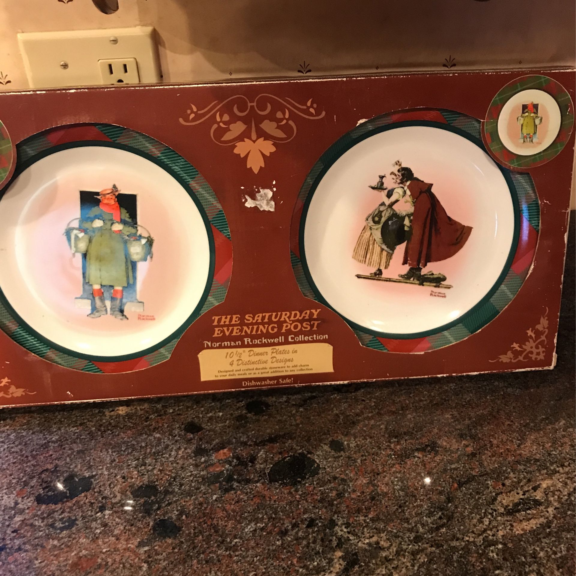 Set Of 4 Plaid Norman Rockwell Plates