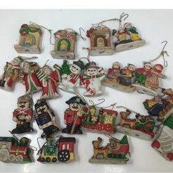 21 Piece Lot of Vintage Christmas Glass Ornaments Train, Santa, Snowman, Soldier