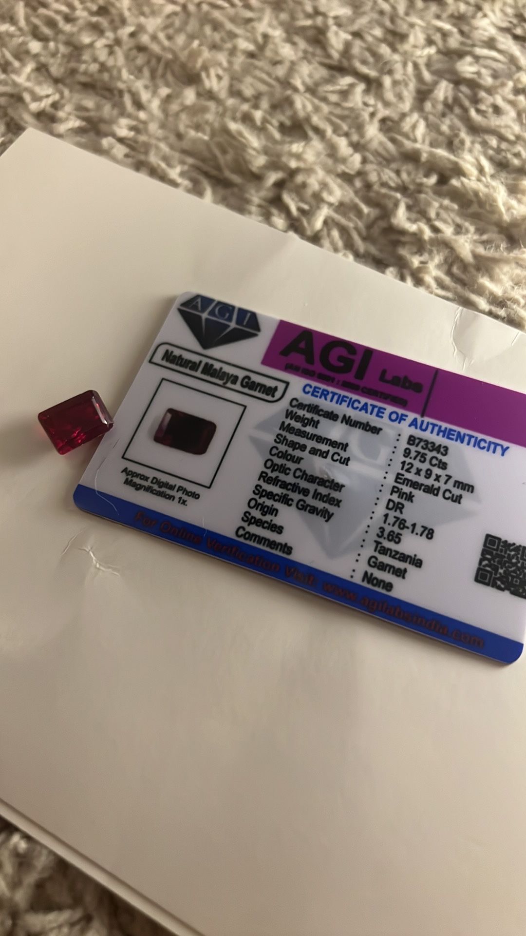 Certified huge, natural garnet gemstone loose