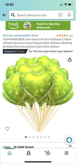 JONHAMWELBOR Lime Green Foil Heart Balloons (18inch 20Pack) Aluminum Heart Shaped Mylar Balloons Wedding Birthday Party Decorations Light Green Balloo