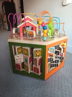 Gently Used Wooden Activity Cube Baby Toddler Learning