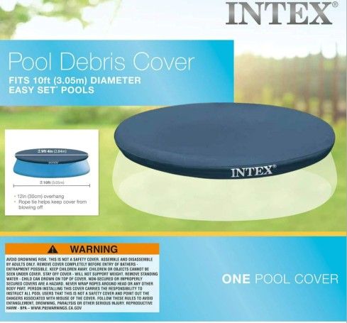 New Sealed 10 FT 3.05M Blue Round INTEX Easyset Above Ground Pool Debris Cover. The product is a new, sealed 10 ft (3.05m) round blue INTEX Easyset ab