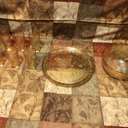 Vintage Floragold Louisa Jeanette Glass Co. 1950,s Depression Carnival Glass Set . $80.00  Firm