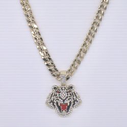 14k Gold Cuban Chain And Pendant Iced Out 