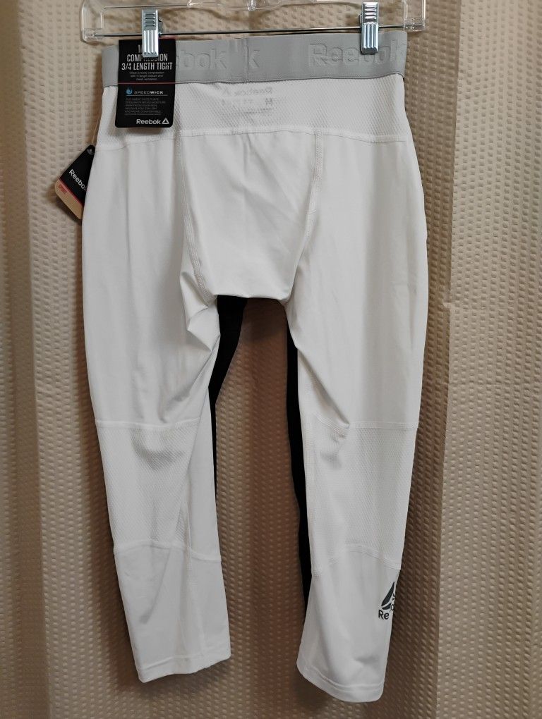 MEN'S REEBOK COMPRESSION THIGHTS 3/4 LENGTH, Medium SPEEDWICK WHITE And BLACK. NEW WITH TAGS
